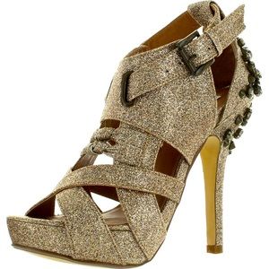 Not Rated Rebel Champagne Platform Shimmer Studded Jeweled Heels - NWT!